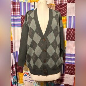 Jones wear argyle cardigan